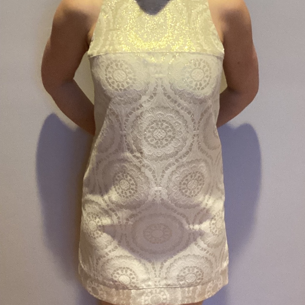 Donna Morgan cream/gold sheath dress